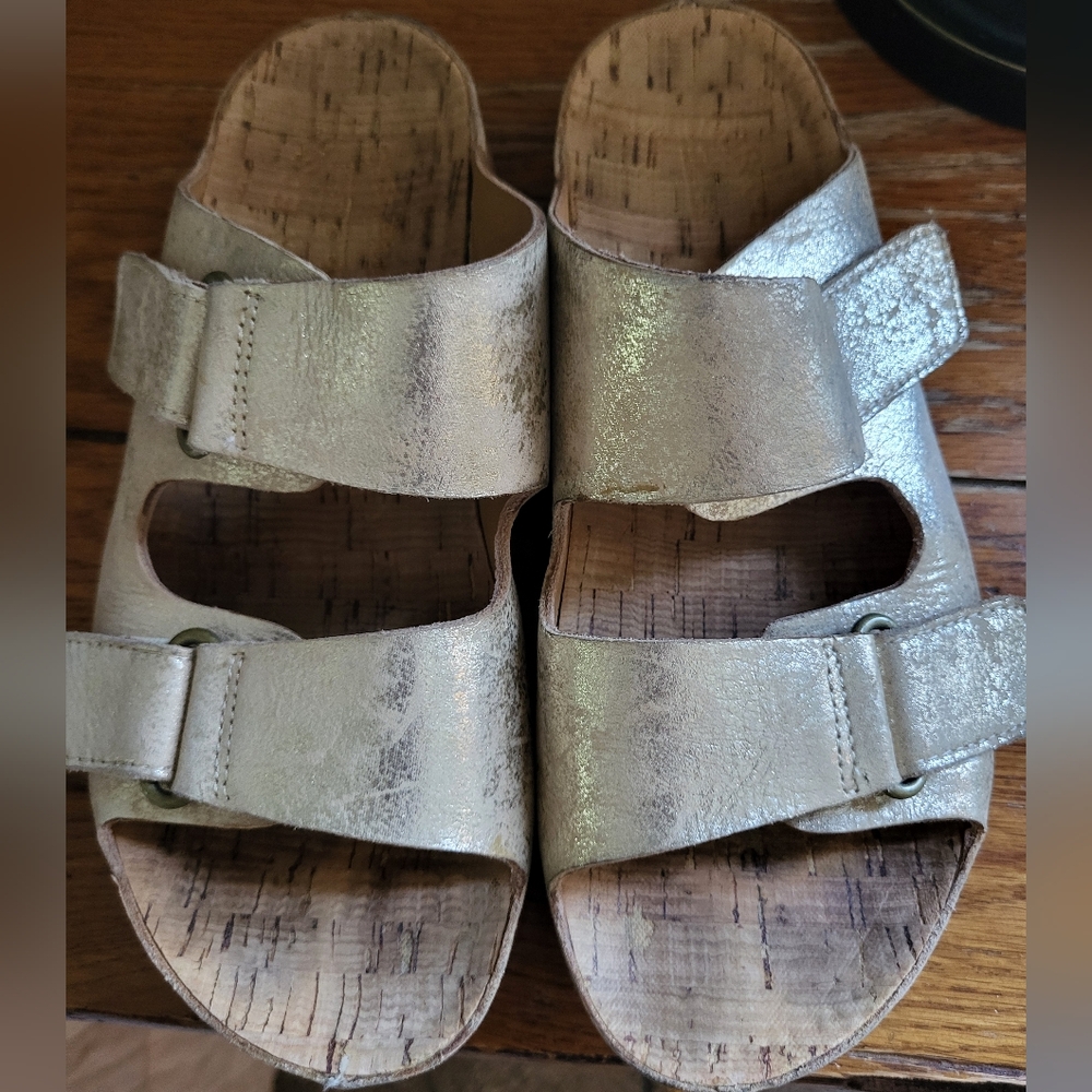 Gold Metallic Sandals with Adjustable Straps  - Korkease